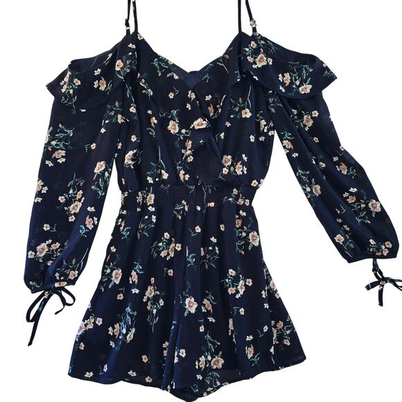 Blu Pepper Women's Floral Navy Blue/Pink Romper Size S - Picture 1 of 6
